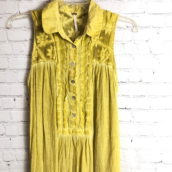 Free People Yellow Gause Acid Wash Tunic Tie Dye - Picture 6 of 7